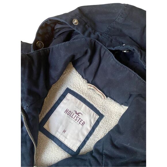 Hollister Black Sherpa Lined Full Zip Coat Toddle Wooden Buttons Medium - Picture 4 of 6